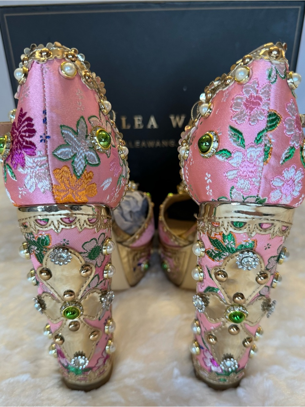 Azalea Wang Aim for the Eyes Women's Pink Embellished Platform Sandals Size 8.0 - Picture 9 of 15